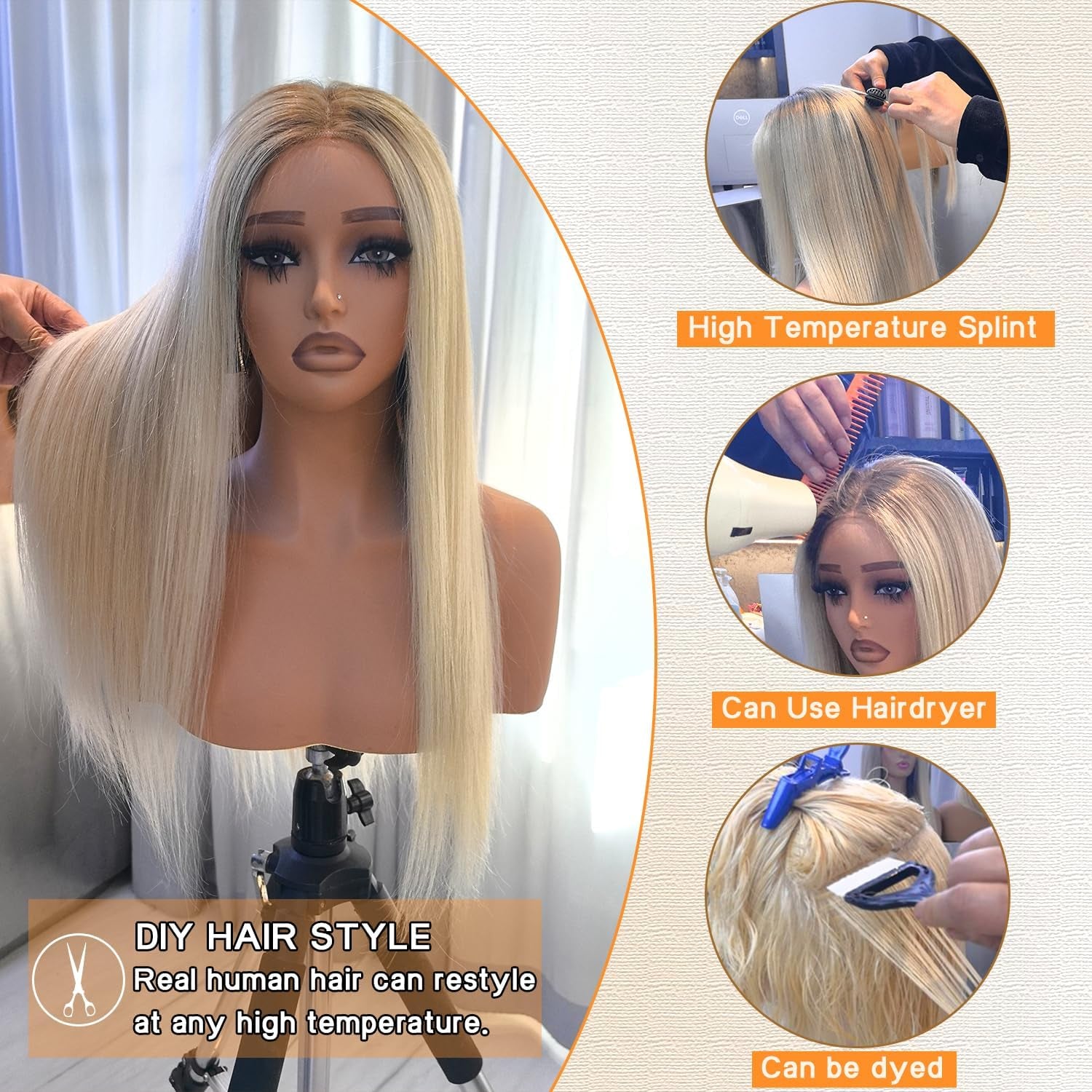 220% Ash Blonde Wig Human Hair Pre Plucked Pre Cut Glueless 13X4 UHD Lace Front Wigs for Women Ombre Highlight Balayage Blonde Real Human Hair with Dark Roots Soft Long Body Wave 22Inch