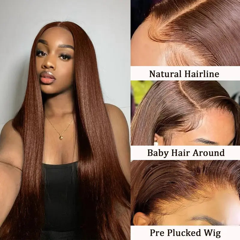 Women'S 30-Inch Pre-Colored #4 Chocolate Brown Synthetic Lace Front Wig - 13X6 HD Glueless Frontal with Pre-Plucked Baby Hair, Straight-Body Wave, Wigs for Women (Do Not Heat or Bleach)