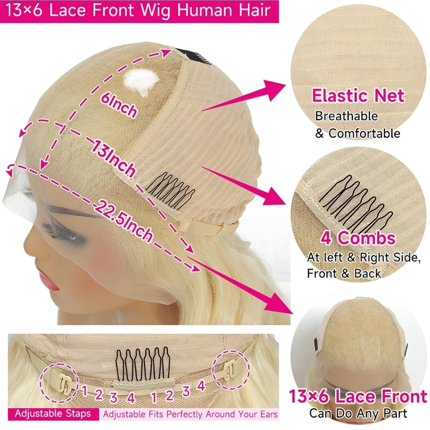 613 13X6 Lace Front Wig Human Hair 30 Inch Blonde Deep Wave Wig 180% Density 613