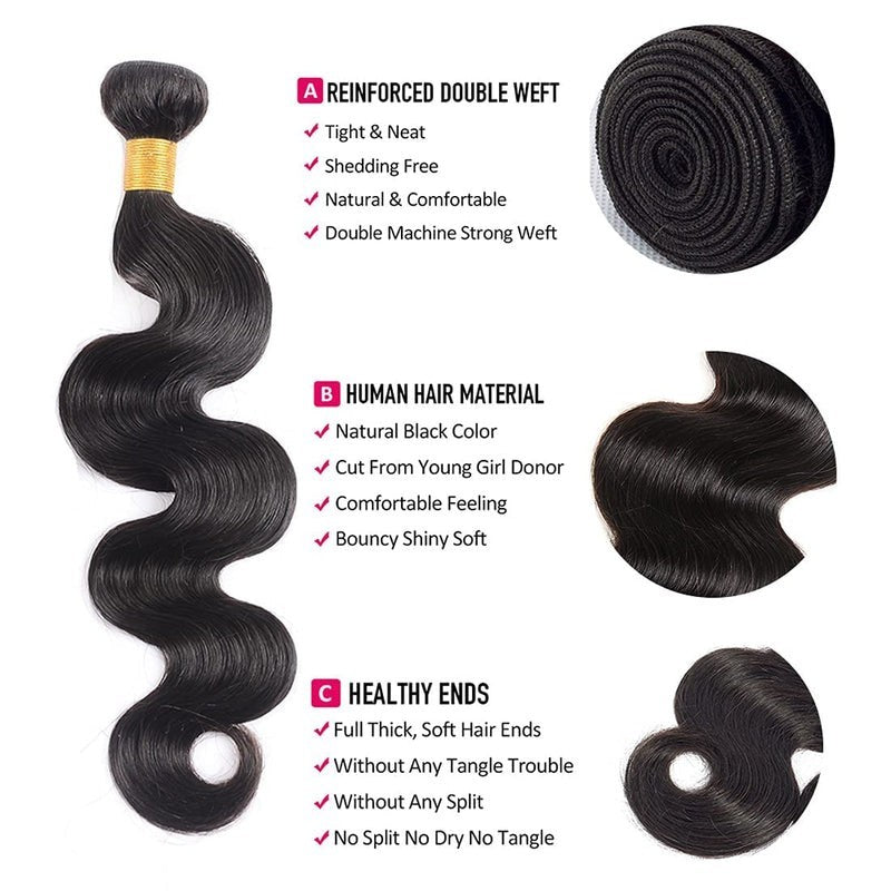 Body Wave Human Hair Bundles Unprocessed Brazilian Virgin Hair Bundles Natural C
