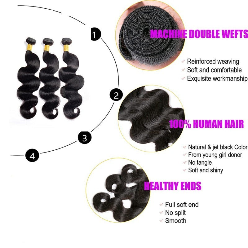 Body Wave Human Hair Bundles Unprocessed Brazilian Virgin Hair Bundles Natural C