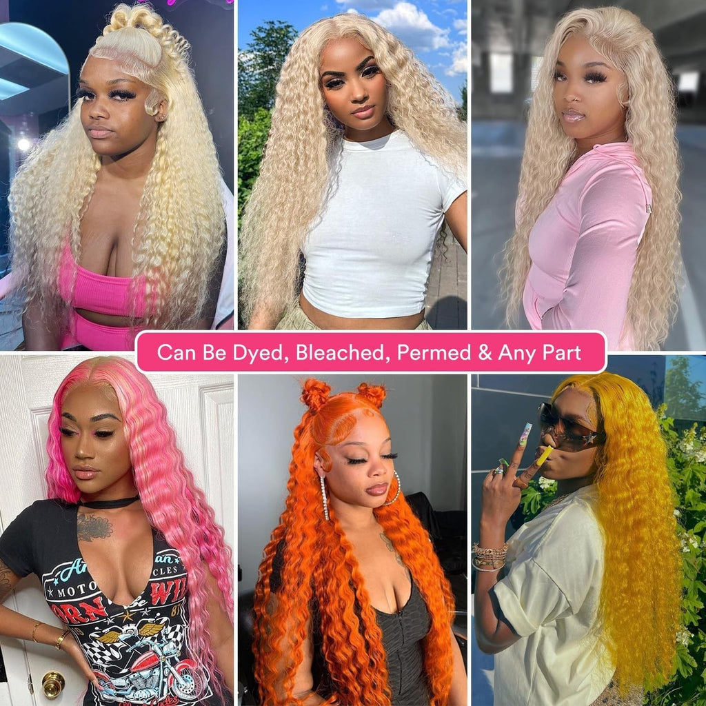 613 13X6 Lace Front Wig Human Hair 30 Inch Blonde Deep Wave Wig 180% Density 613