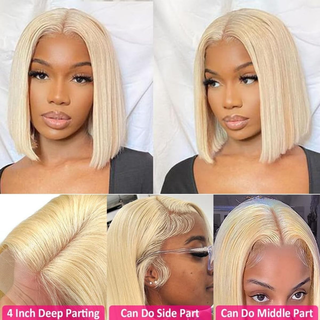 Blonde Bob Wig Human Hair Straight 613 Bob Wig Human Hair 12 Inch 180 Density 61