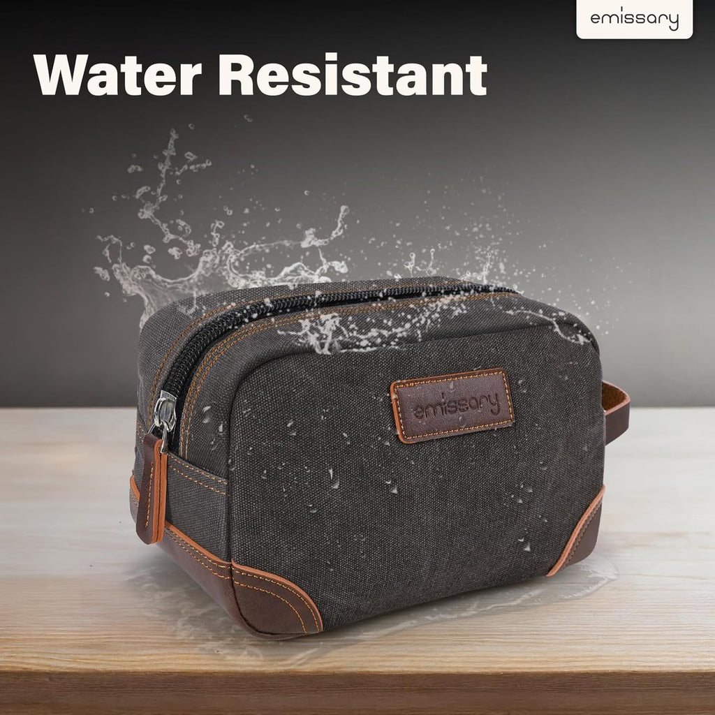 Men'S Canvas Travel Toiletry Bag, Leather Dopp Kit - Gray | Durable Canvas & PU Leather, Water-Resistant Lining, Side Handle; Roomy Men'S Dopp Kit for Travel & Gym