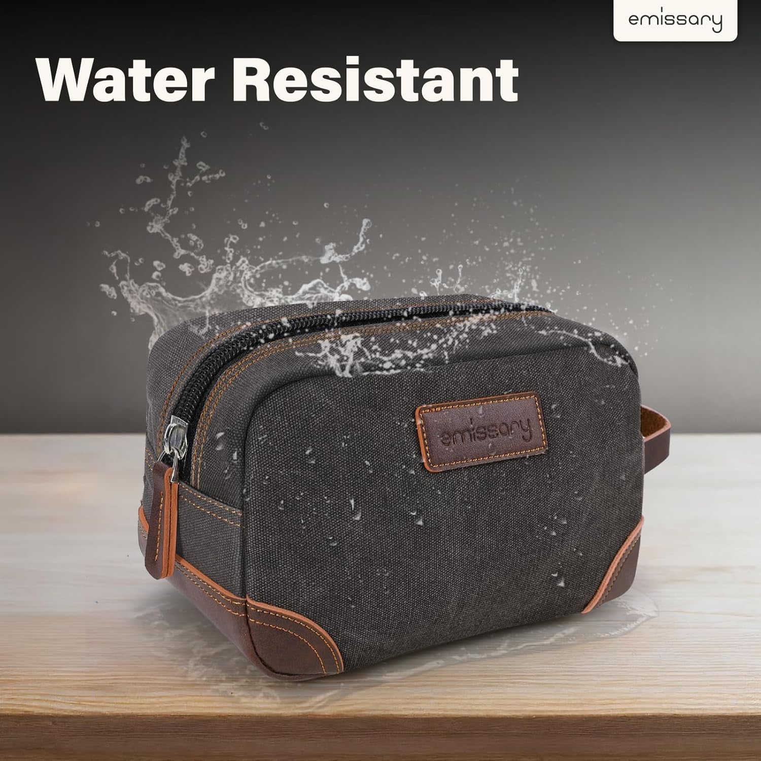 Men'S Canvas Travel Toiletry Bag, Leather Dopp Kit - Gray | Durable Canvas & PU Leather, Water-Resistant Lining, Side Handle; Roomy Men'S Dopp Kit for Travel & Gym