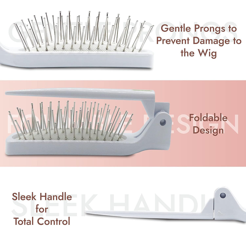 For a cleaner, professional Shopify product title, I’d use: Foldable Cushion Wig Brush – Portable Wire Bristle Detangling & Styling Tool for Wigs & Extensions