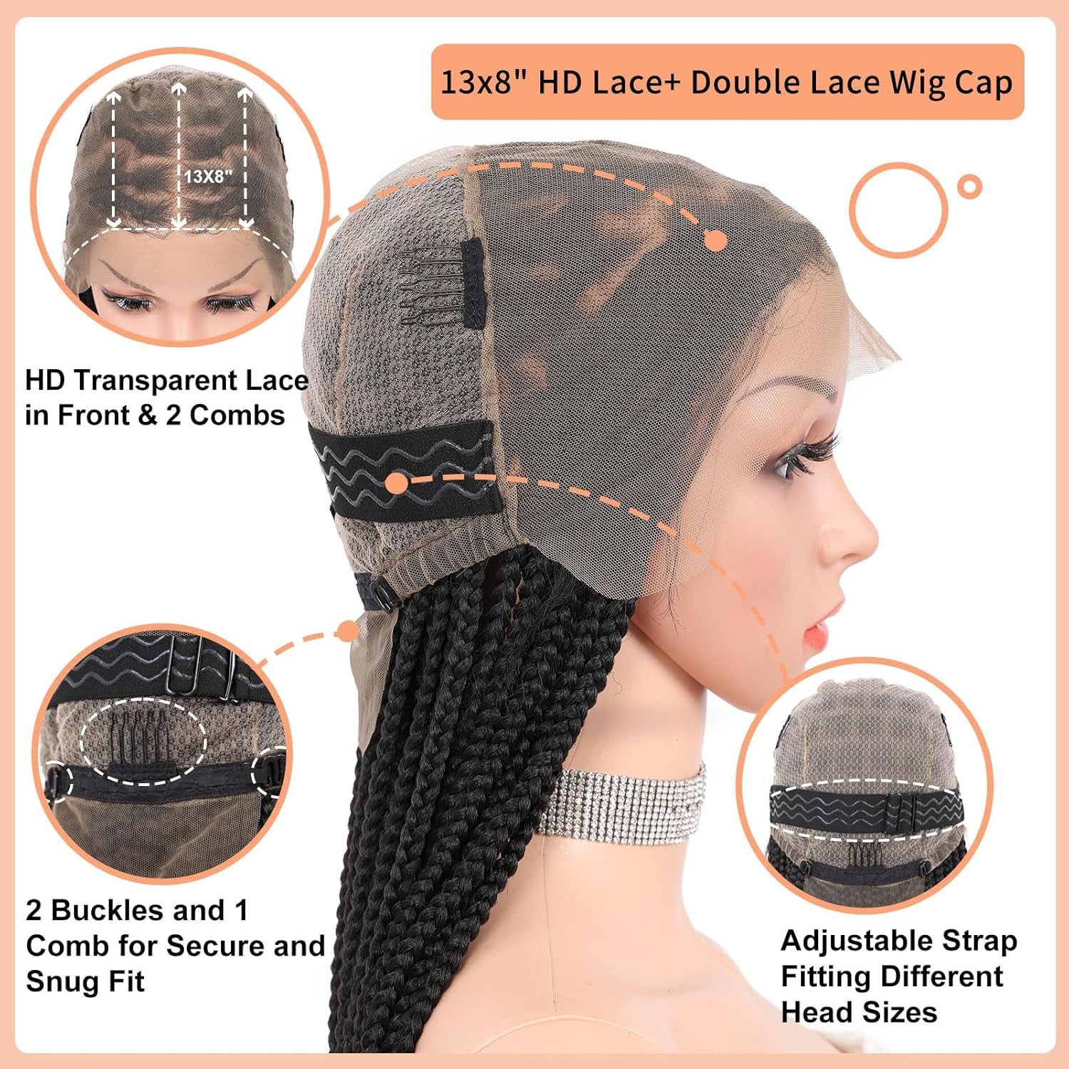 Brinbea Knotless Braided Wigs for Women Box Braid Wig Braided Lace Front Wigs 13X8 HD Lace Front Braided Wigs with Baby Hair Premium Synthetic Braid Wig Natural Long Black 36''