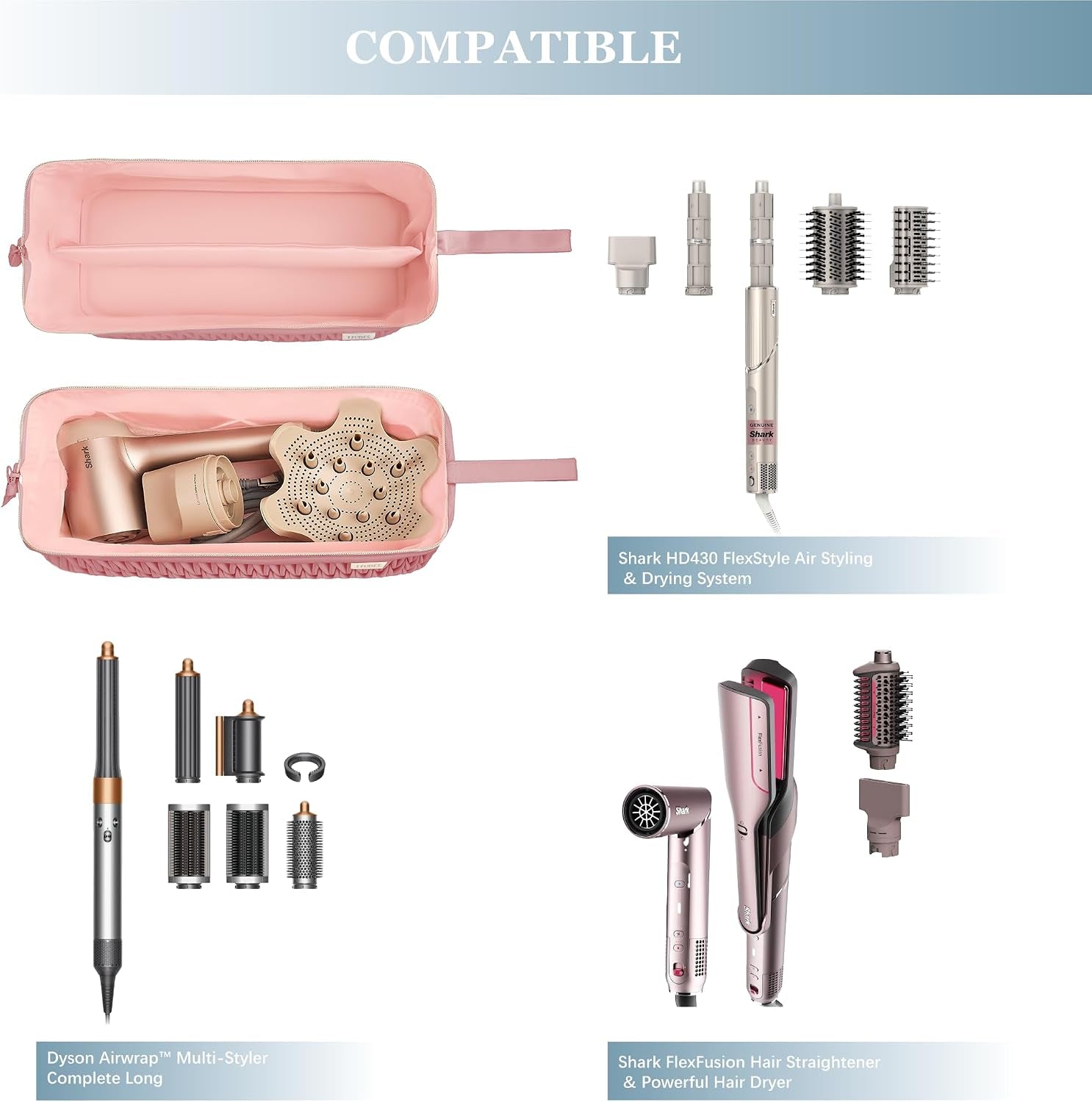 Anaya's Beauty Airwrap Travel Case for Shark Hair Dryer and Airstraight Flex Style Hair Attachment - Dark Pink Organizer for Curling Iron Accessories