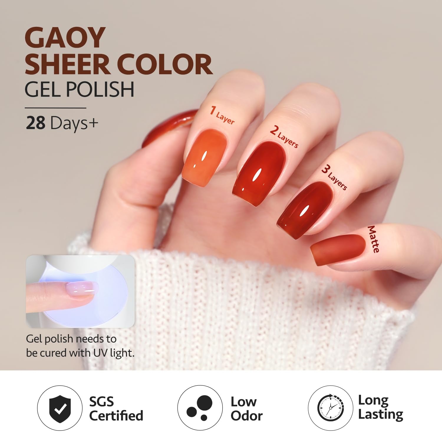 Jelly Tortoise Brown Gel Nail Polish Set, 6 Transparent Colors Dark Red Orange Pumpkin Soak off UV Light Cure Gel Polish Kit for Salon and Nail Art DIY at Home