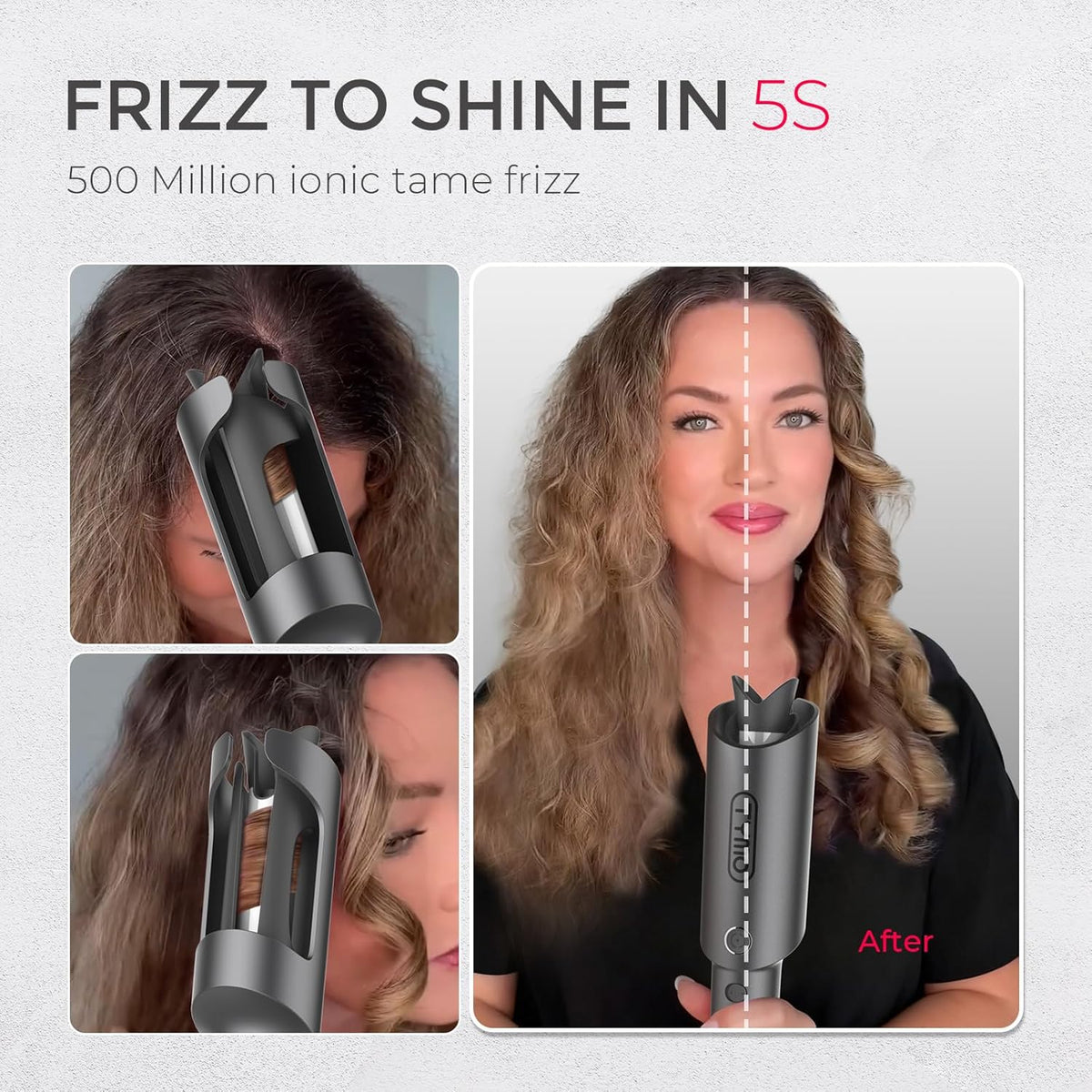 Automatic Rotating Curling Iron -  CURLPRO Beach Waves Curling Wand, Portable Hair Curler, 500 Million Ionic, Dual Voltage & Lightweight for Travel, Ceramic Coating, 1 Inch, Metallic Gray