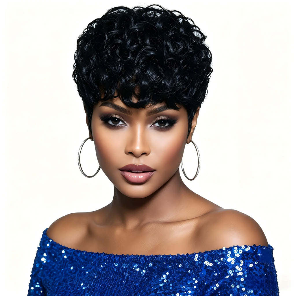 Anaya's Beauty Synthetic Wavy Pixie Wig – Heat-Resistant Black Hair with Full Curls for Everyday Wear, Special Occasions, and Cosplay – Versatile Hairpiece for Fashion Enthusiasts and Mothers