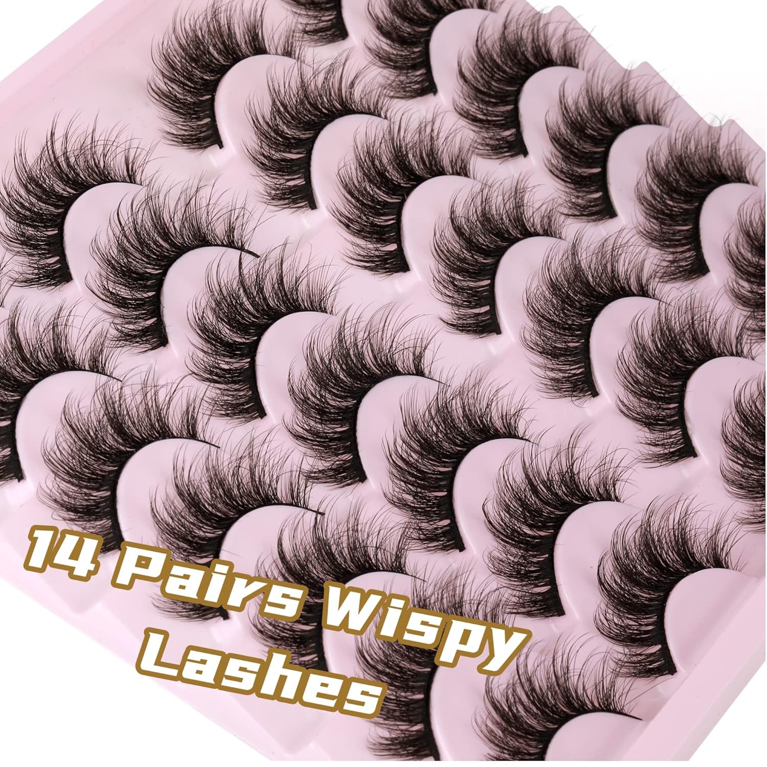 14 Pairs Wispy Mink Lashes False Eye Lashes Natural Look 5D Volume 16Mm Fake Eyelashes Pack by