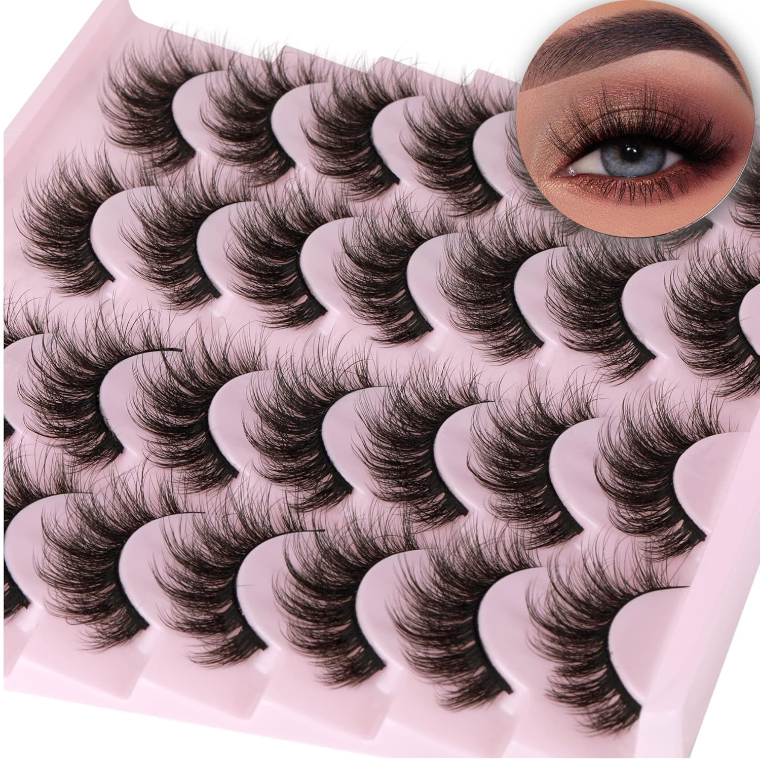 14 Pairs Wispy Mink Lashes False Eye Lashes Natural Look 5D Volume 16Mm Fake Eyelashes Pack by