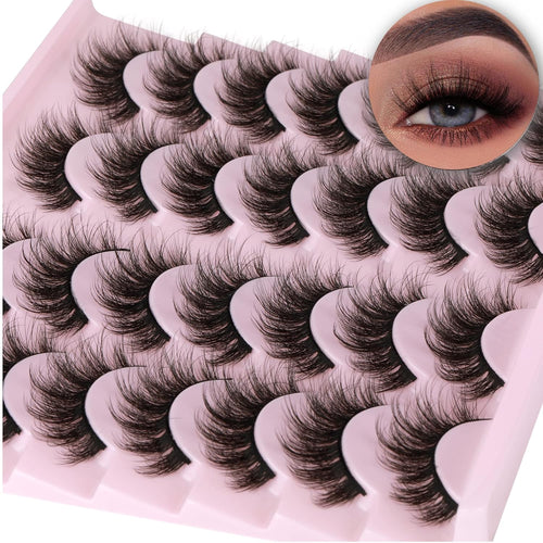 14 Pairs Wispy Mink Lashes False Eye Lashes Natural Look 5D Volume 16Mm Fake Eyelashes Pack by