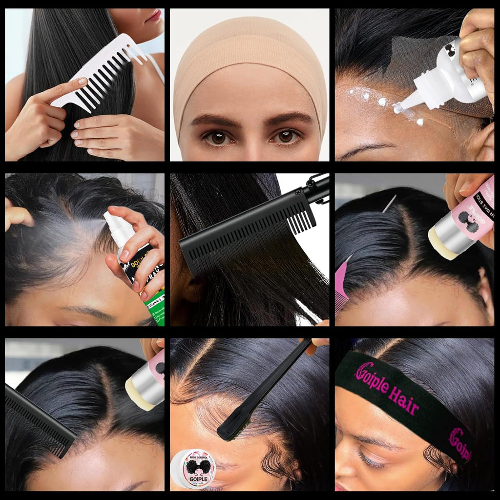 Hot Comb Hair Straightener Set for Lace Front Wigs - Heat Pressing Combs Ceramic Curling Flat Iron Electric Hot Comb for Wigs - Hair Straighteners Straightening Comb for Women Wig Installation Kit