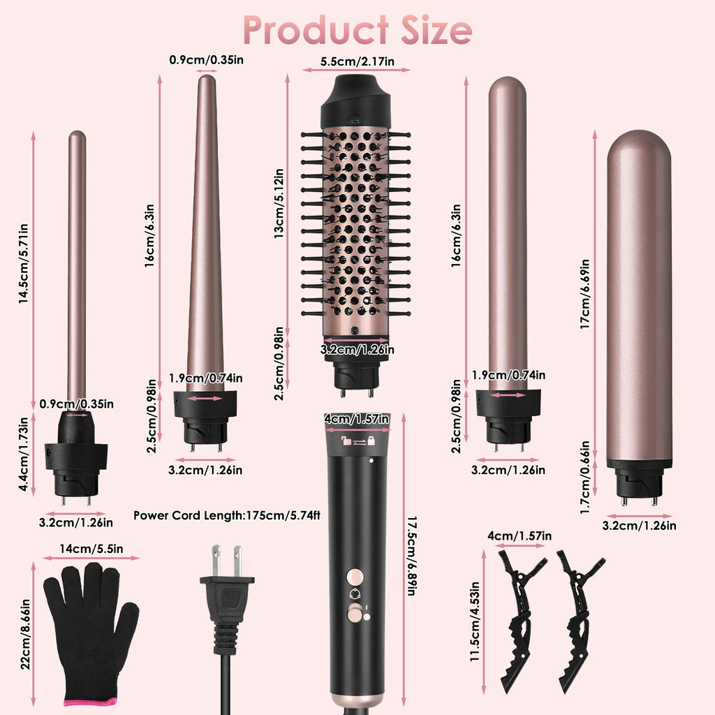 2 Type Options--1Pc 5 In 1 Curling Wand Hair Curling Iron Brush Anti-Tangle Hair Thermal Brush Curler - Anaya Beauty