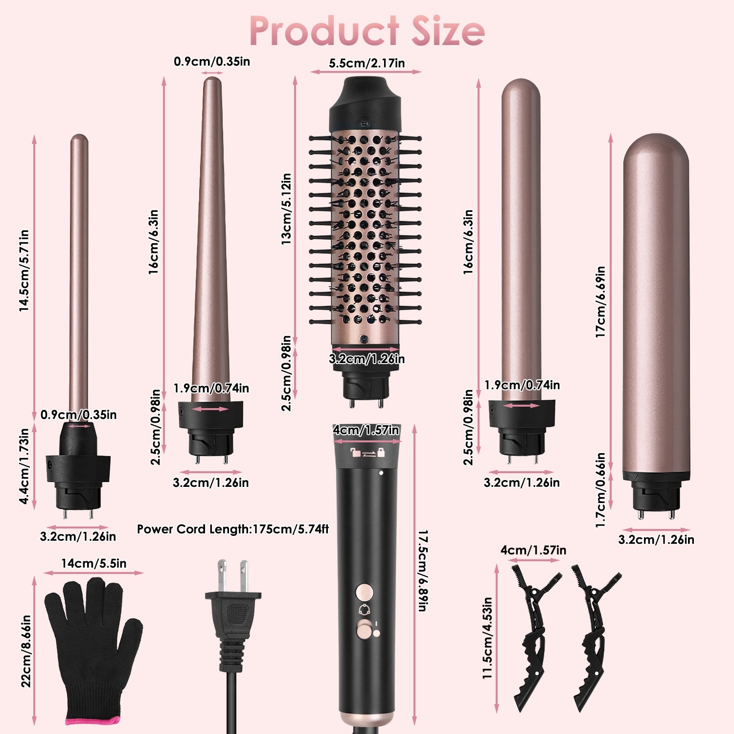 2 Type Options--1Pc 5 In 1 Curling Wand Hair Curling Iron Brush Anti-Tangle Hair Thermal Brush Curler - Anaya Beauty