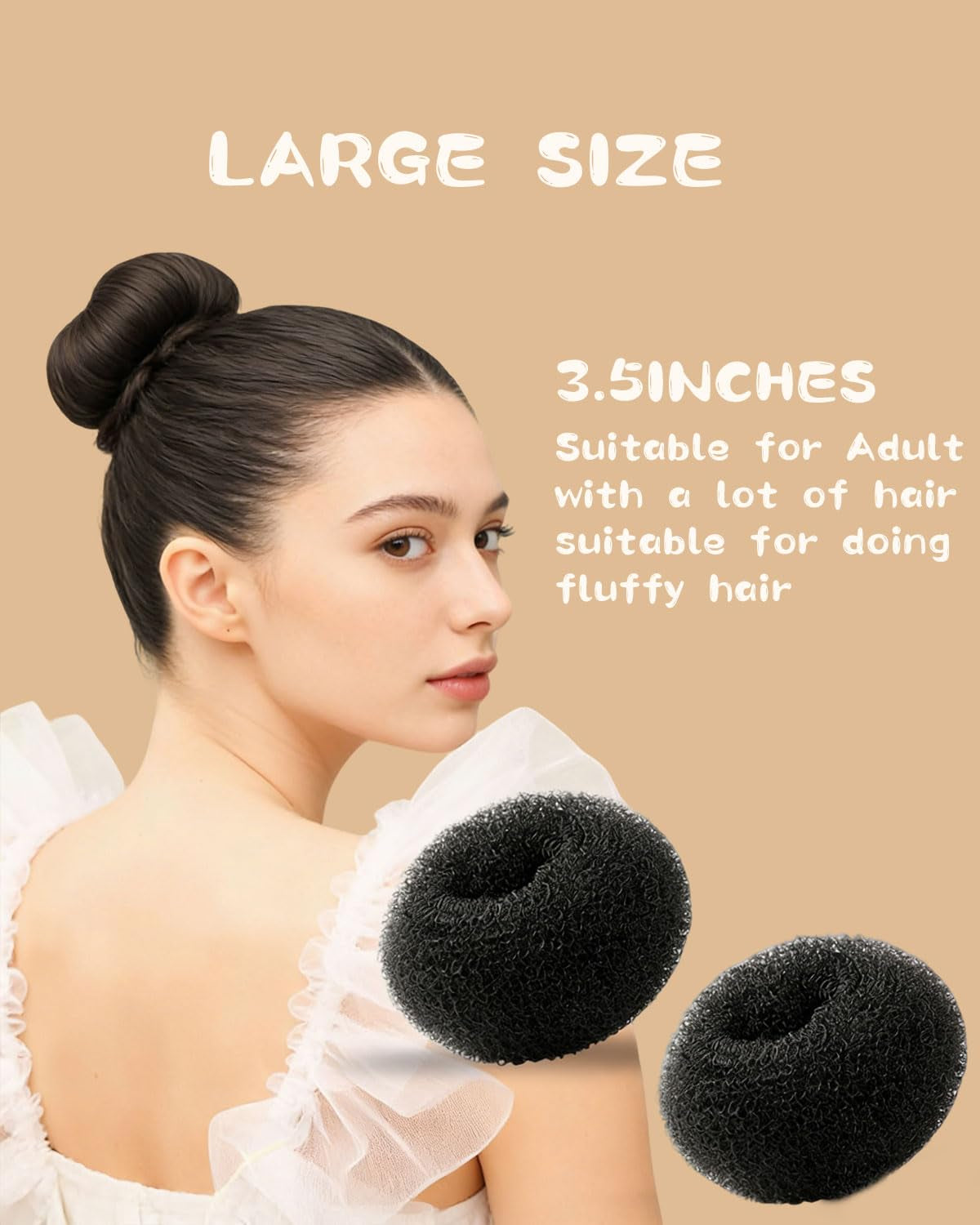Hair Bun Maker for Kids, Girls & Women - Controls Frizz, Smooths Flyaways, Creates Buns & Updos - 4 Black Donut Sock Buns in Sizes, 1 Hair Wax Stick, 5 Elastic Bands, 10 Hairs Pins, 2 Style Brushes