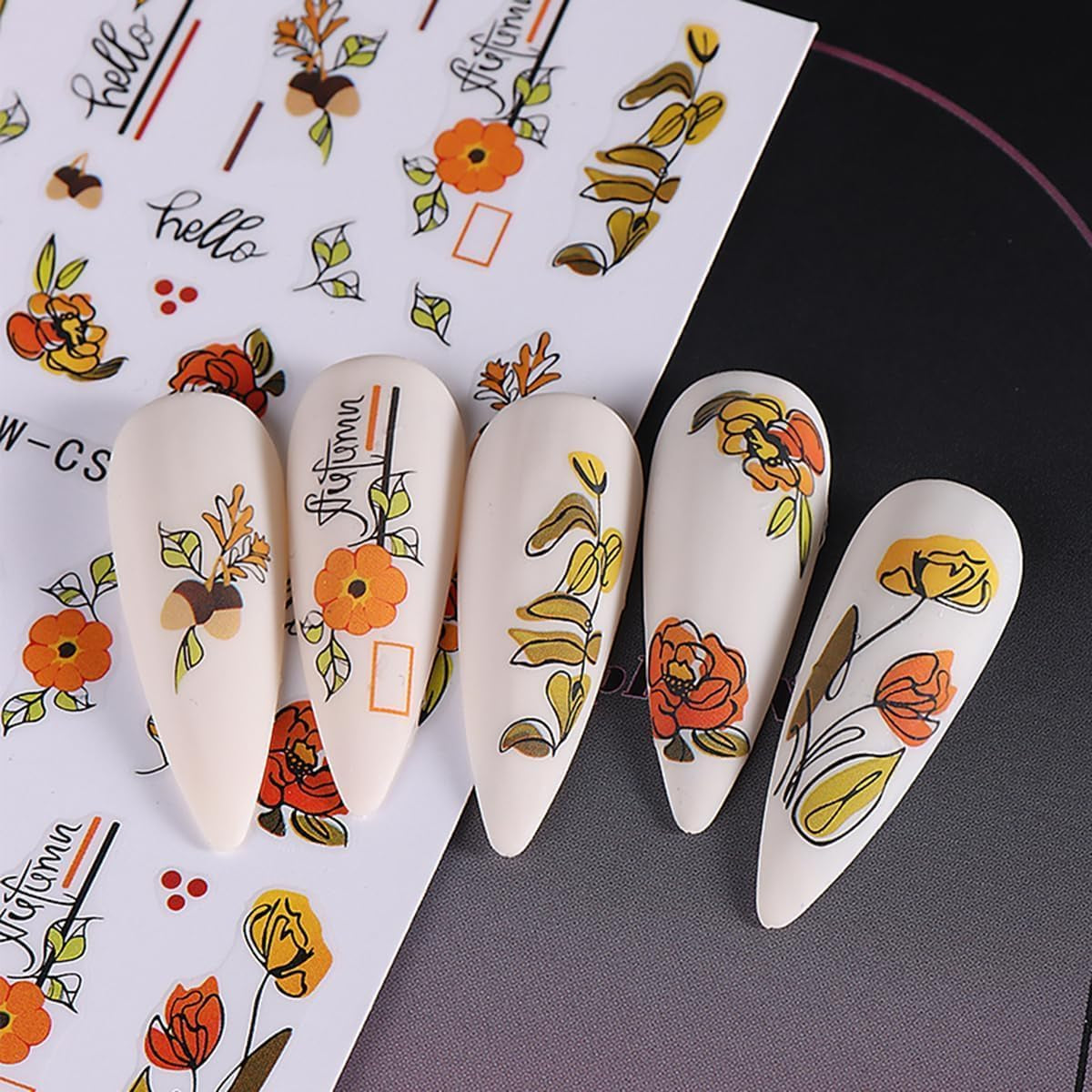 8Sheets Fall Nail Art Stickers Autumn Pumpkins Fallen Leaves 3D Self Adhesive Nail Design Fall Flower Nail Decals Thanksgiving Theme Nail Art Supplies for Women Manicure Decoration
