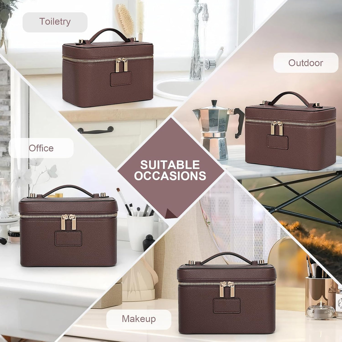 Luxury Leather Makeup Bag for Women – Portable Travel Cosmetic & Toiletry Organizer Vanity Case