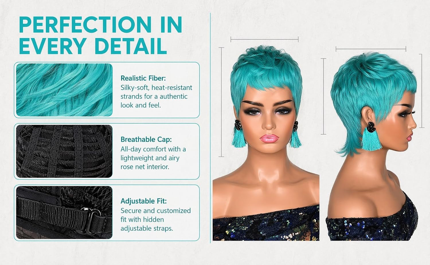 Anaya's Beauty Short Teal Synthetic Pixie Wig – Vibrant Layered Wear & Go Wig with Bangs