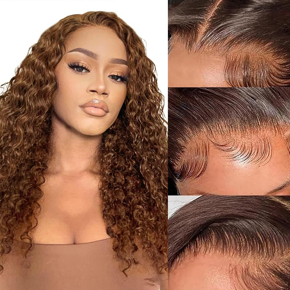 30Inch Chocolate Brown Human Hair Wig 200 Density 13X6 HD Deep Wave Lace Front Wigs Human Hair Colored Deep Curly Lace Frontal Wigs Glueless Wig Brown Wig Wigs for Women