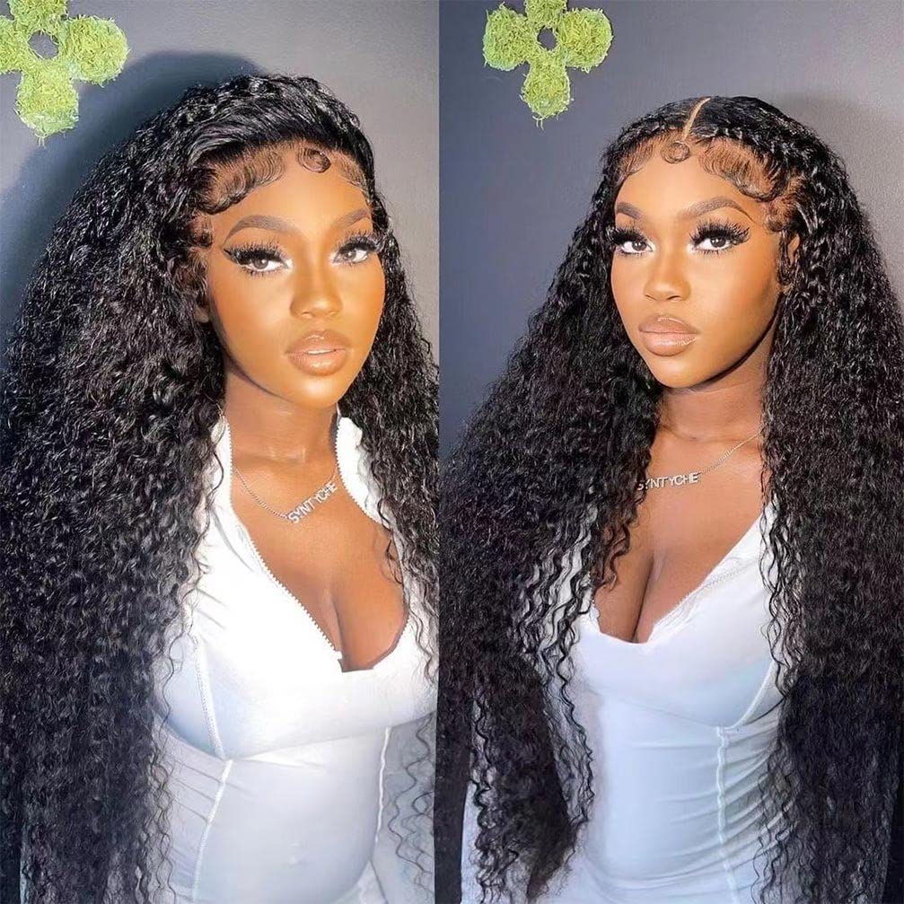 13X4 Lace Front Human Hair Wig - Pre-Plucked 180 Density Brazilian Wet and Wavy Style for Black Women, Glueless Curly Lace Frontal in Natural Color (28 Inch)