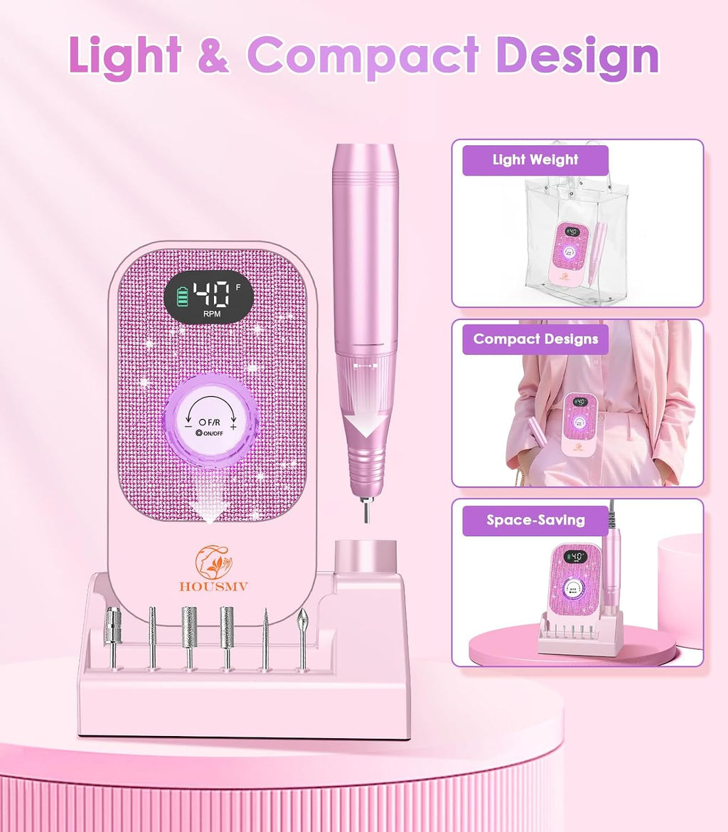 Portable Nail Drill Electric File: Professional File Machine 40000RPM