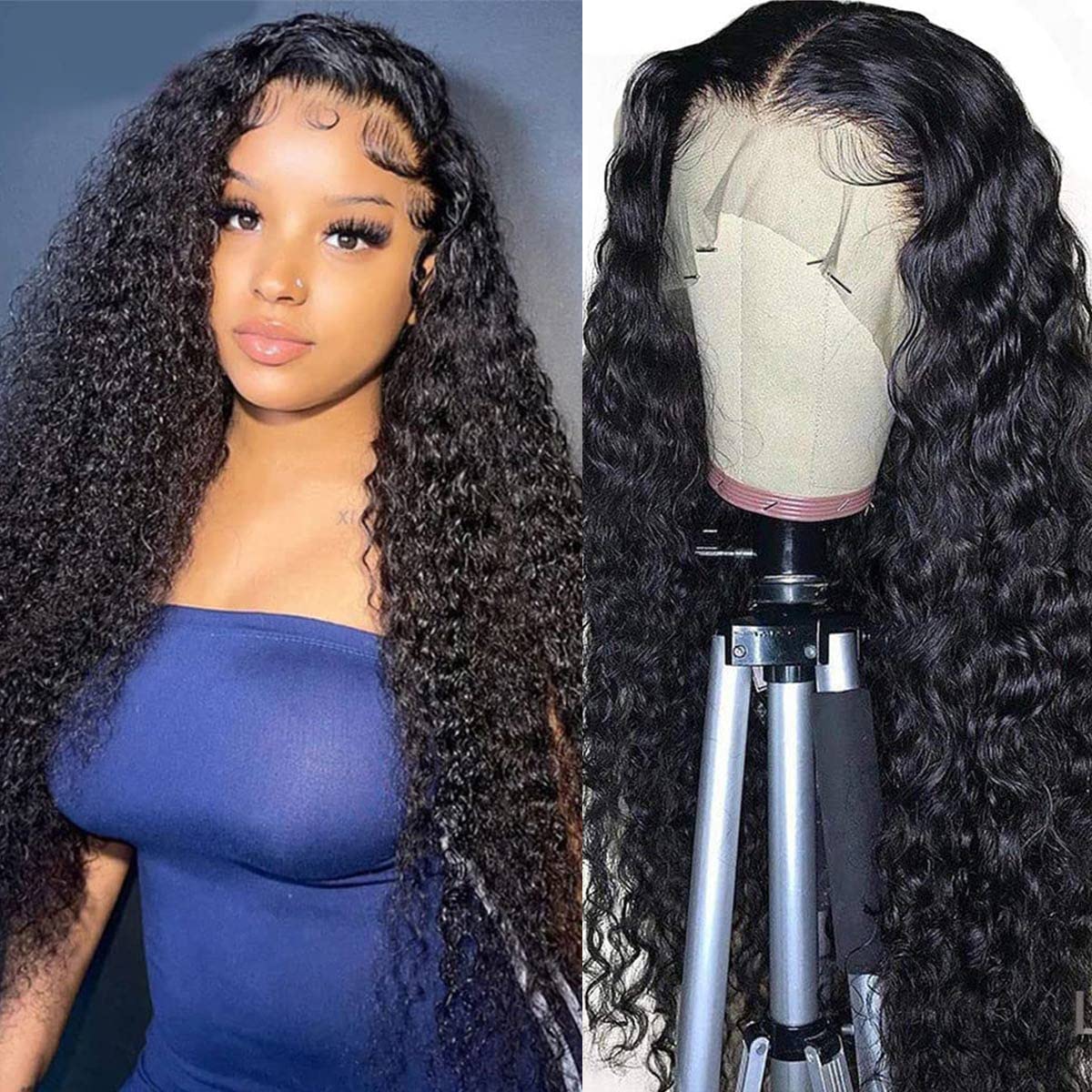 13X4 Lace Front Human Hair Wig - Pre-Plucked 180 Density Brazilian Wet and Wavy Style for Black Women, Glueless Curly Lace Frontal in Natural Color (28 Inch)