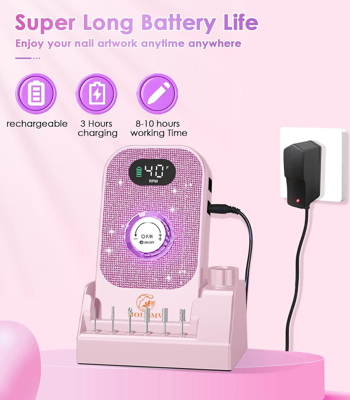 Portable Nail Drill Electric File: Professional File Machine 40000RPM