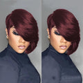 10A Pixie Cut Wigs for Black Women Model Length 99J Burgundy Color Side Part Short Layered Pixie Cut Human Hair Wear and Go Glueless Wigs with Bangs for Daily Use (99J)