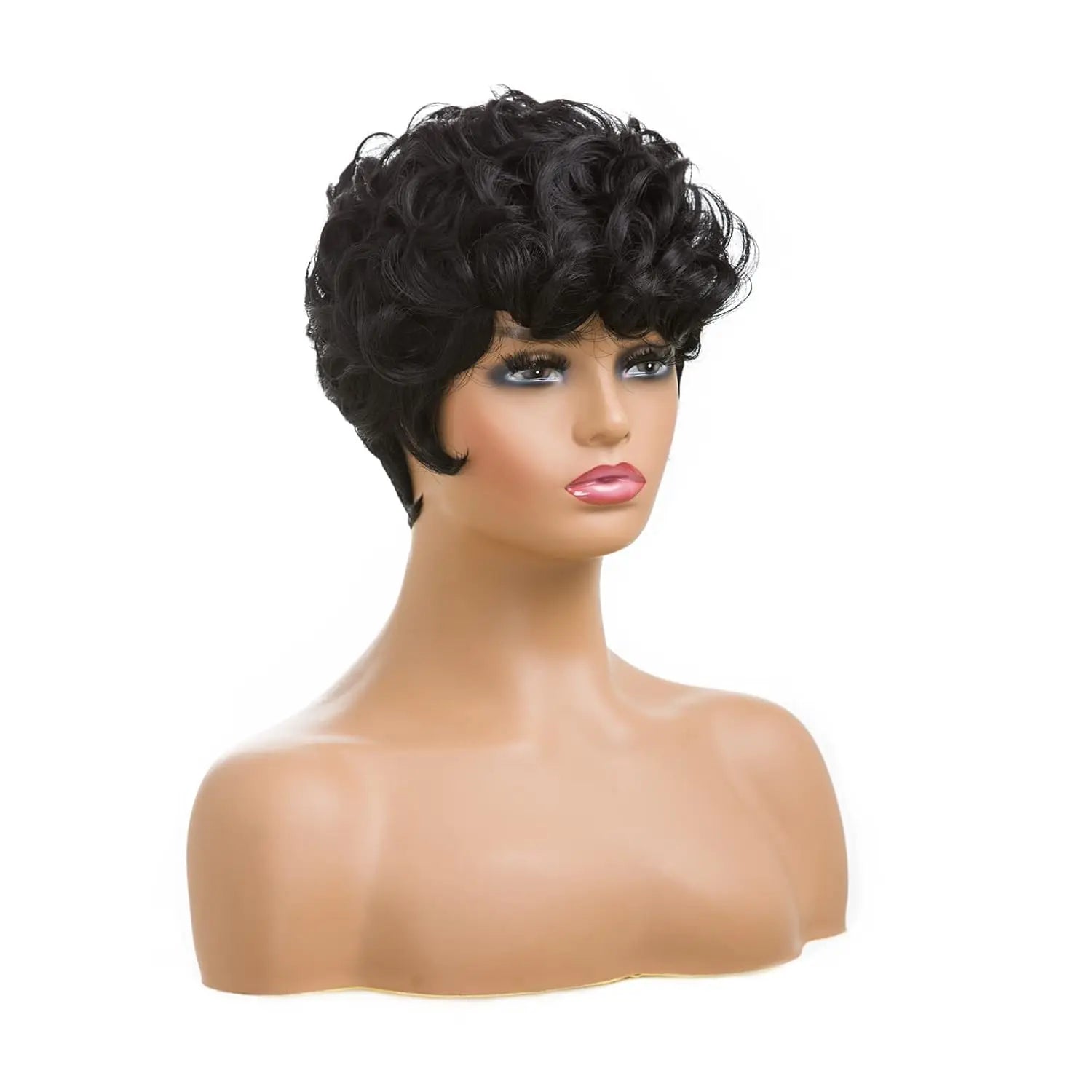 Short Pixie Cut Wigs for Black Women Curly Hair Wigs Replacement Synthetic Short Black Layered Pixie Wigs with Bangs for Bla