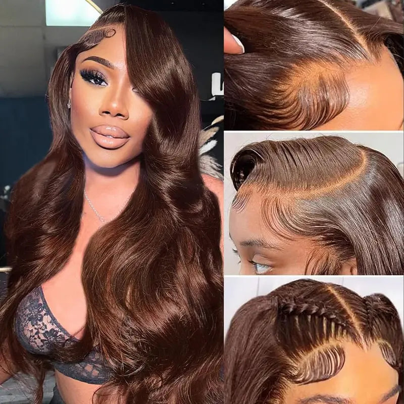 Women'S 30-Inch Pre-Colored #4 Chocolate Brown Synthetic Lace Front Wig - 13X6 HD Glueless Frontal with Pre-Plucked Baby Hair, Straight-Body Wave, Wigs for Women (Do Not Heat or Bleach)