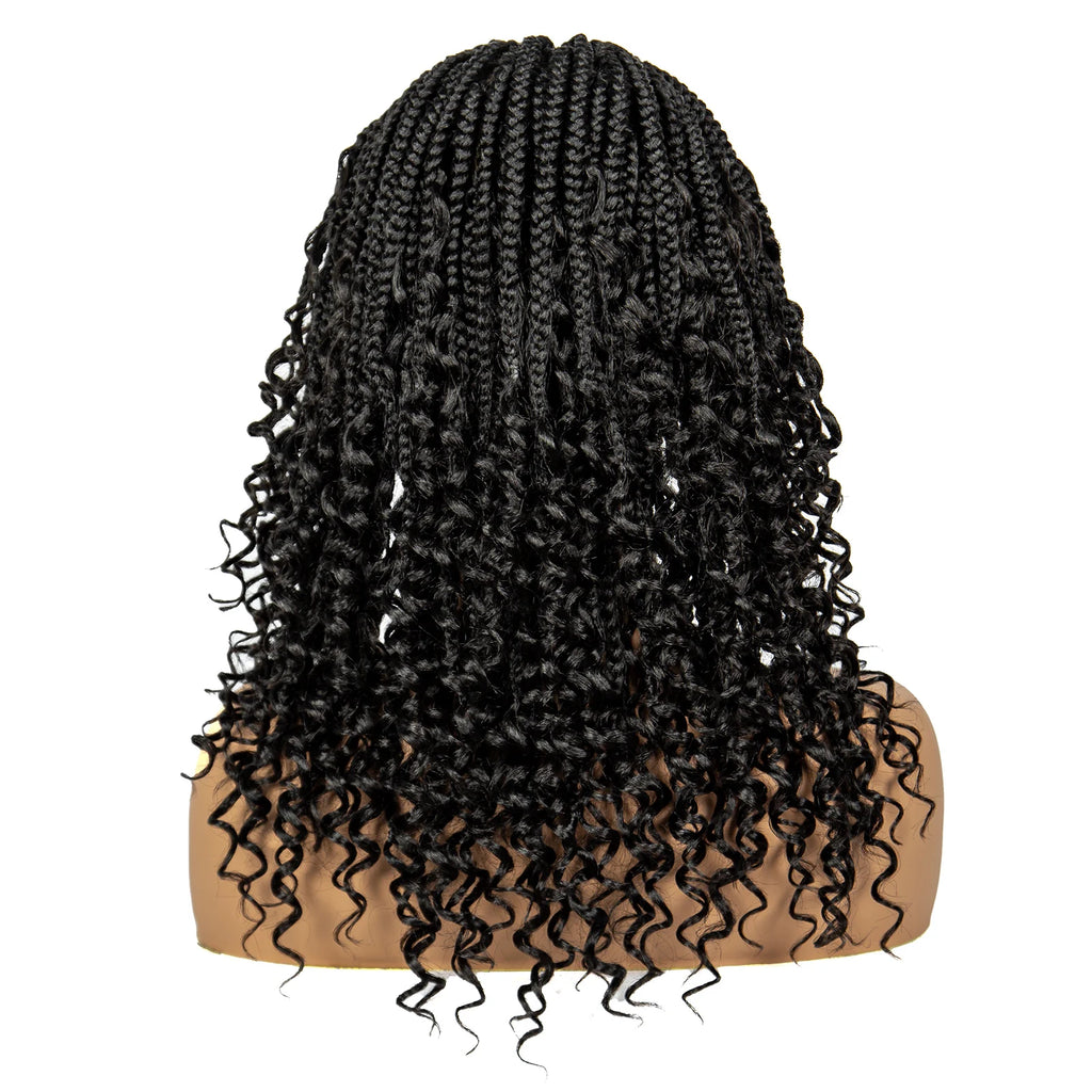 Knotless Box Braided Wigs with Curly Ends Synthetic Full Lace Braided Lace Wigs Short Boho Braided Bob Wigs for Black Women