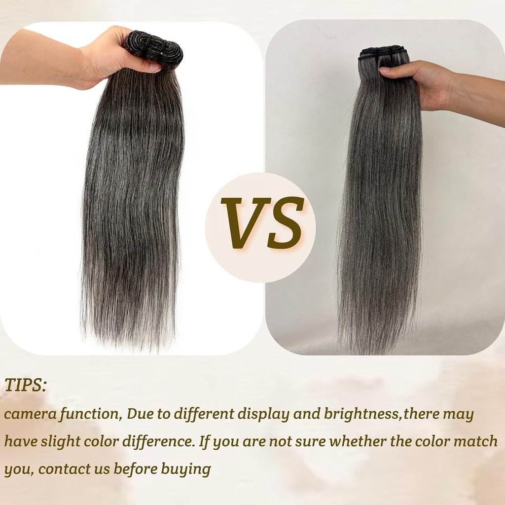 Salt & Pepper Straight Human Hair Bundles – 12" 12A Brazilian Unprocessed Hair, 3-Bundle Set, Natural Gray & White