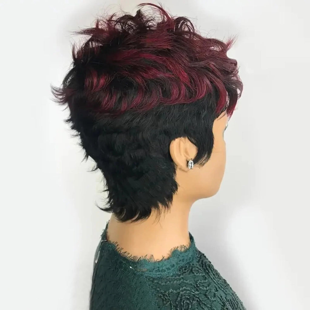 1B/99J Burgundy Pixie Cut Human Hair Wig – Short Layered Brazilian Virgin Hair, Glueless Wear & Go