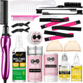 Hot Comb Hair Straightener Set for Lace Front Wigs - Heat Pressing Combs Ceramic Curling Flat Iron Electric Hot Comb for Wigs - Hair Straighteners Straightening Comb for Women Wig Installation Kit