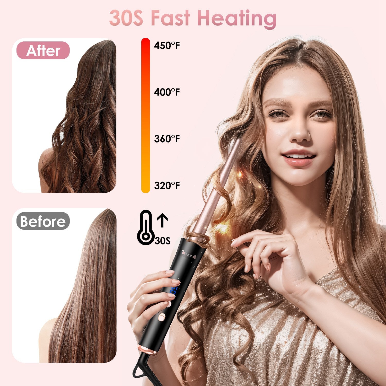 2 Type Options--1Pc 5 In 1 Curling Wand Hair Curling Iron Brush Anti-Tangle Hair Thermal Brush Curler - Anaya Beauty