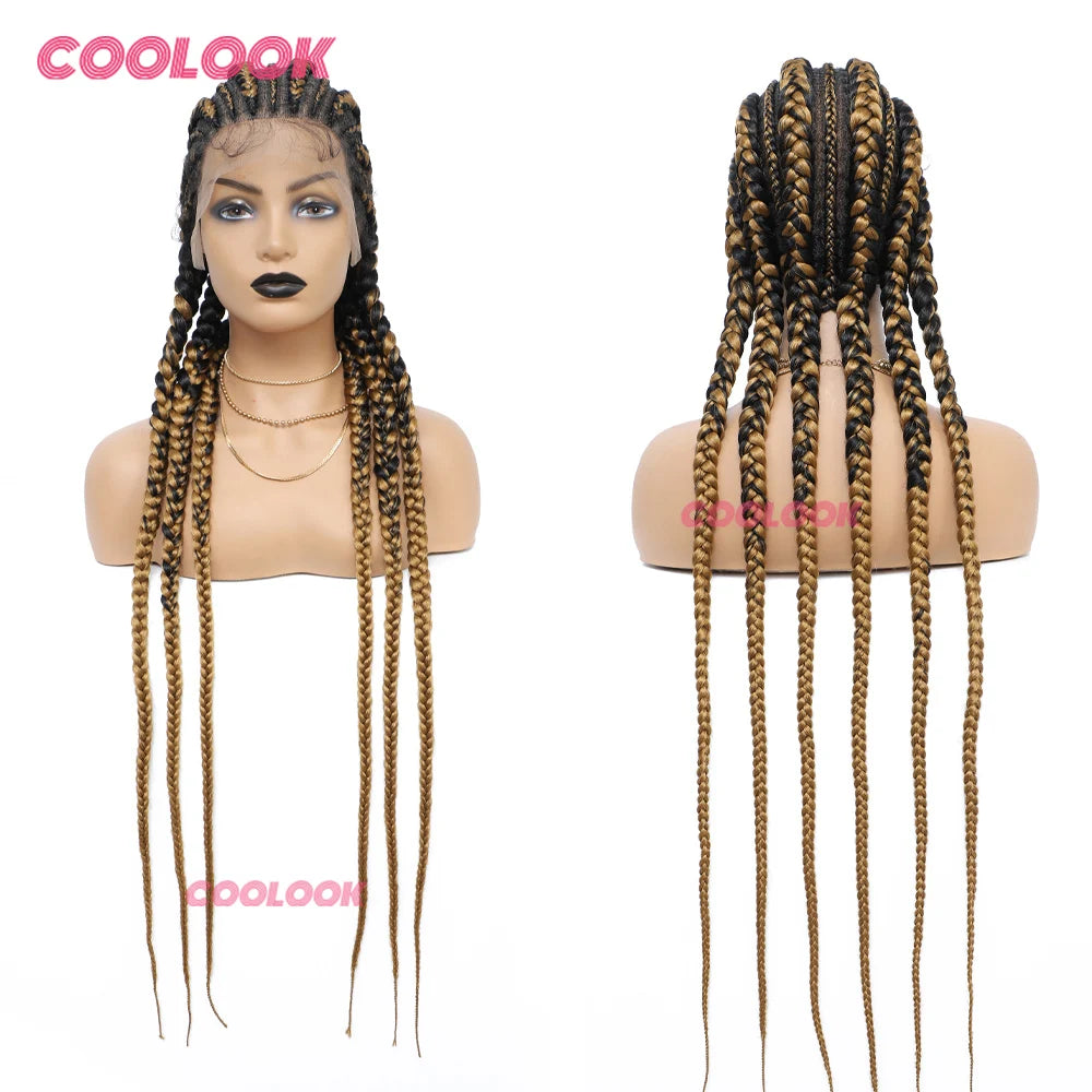 36" Full Lace Front Wig Jumbo Box Braid Wigs with Baby Hair Knotess Lace Front Wig Synthetic Braided Wigs for Women African
