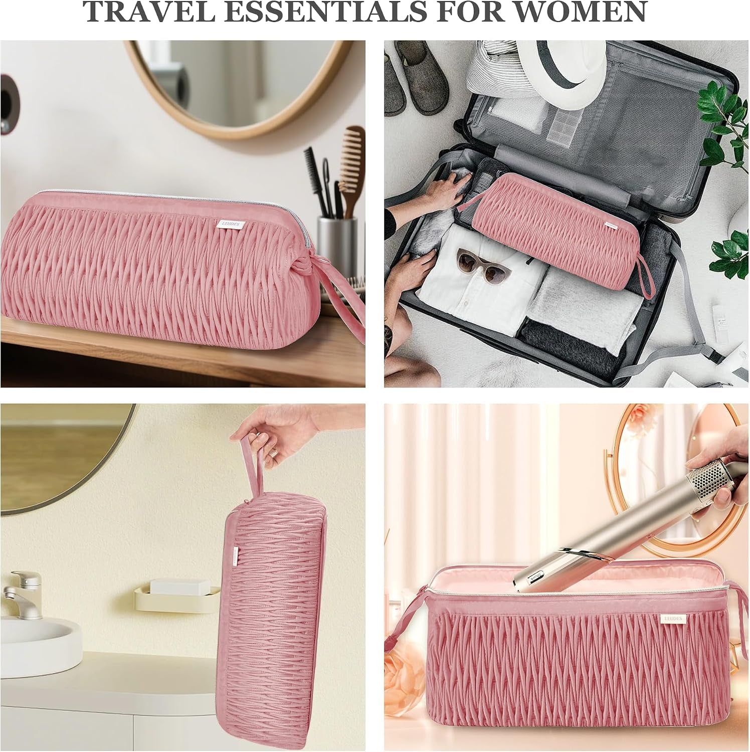 Anaya's Beauty Airwrap Travel Case for Shark Hair Dryer and Airstraight Flex Style Hair Attachment - Dark Pink Organizer for Curling Iron Accessories