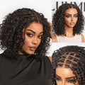 Boho Braided Deep Curly 5X5 Closure Lace with Braided Bob 10 Inch Human Hair Wigs Curly Deep Wave Glueless 10 Inches Pre Cut Plucked Hd Lace Short Wig Ready to Go Bleached Knots Black Wigs