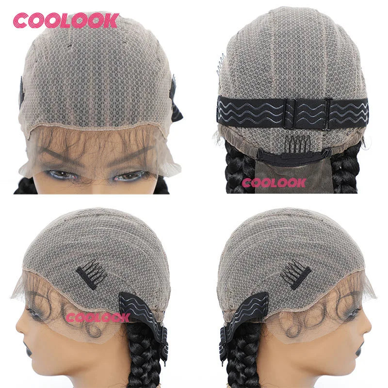 36" Full Lace Front Wig Jumbo Box Braid Wigs with Baby Hair Knotess Lace Front Wig Synthetic Braided Wigs for Women African