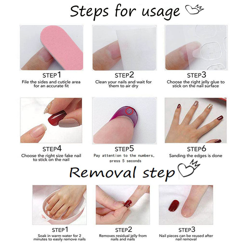 Press on Nails Medium Long Rhinestone Pink Fake Nails Square Bling Glossy 3D False Nail Tips Artificial Nails Finger Manicure for Women and Girls-24Pcs