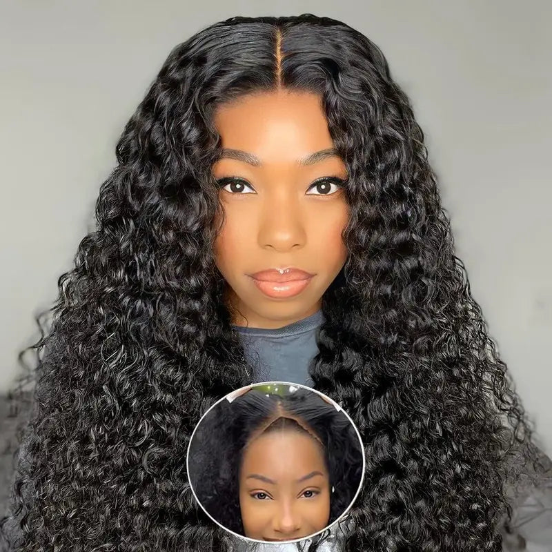 Wear and Go Glueless Wigs Human Hair Pre Plucked Pre Cut Lace 200 Density 4X4 Curly Wave Lace Front Wigs Human Hair Bleached Knots Closure Wigs for Black Women Human Hair
