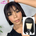 Straight Short Bob Human Hair Wigs with Bangs Natural Color Brazilian Human Hair Wigs Machine Made Wig for Women U Part Wigs