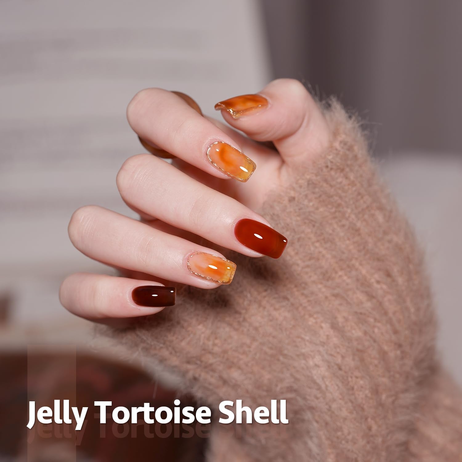 Jelly Tortoise Brown Gel Nail Polish Set, 6 Transparent Colors Dark Red Orange Pumpkin Soak off UV Light Cure Gel Polish Kit for Salon and Nail Art DIY at Home