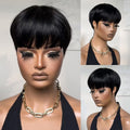 Short Wigs Pixie Cut Wig for Black Women Human Hair Natural Black Straight Human Hair Wig with Bangs Short Layered Wave Glueless No Lace Front Full Machine Made Bob Wig
