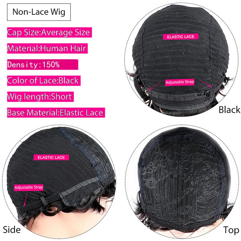 Straight Short Bob Human Hair Wigs with Bangs Natural Color Brazilian Human Hair Wigs Machine Made Wig for Women U Part Wigs
