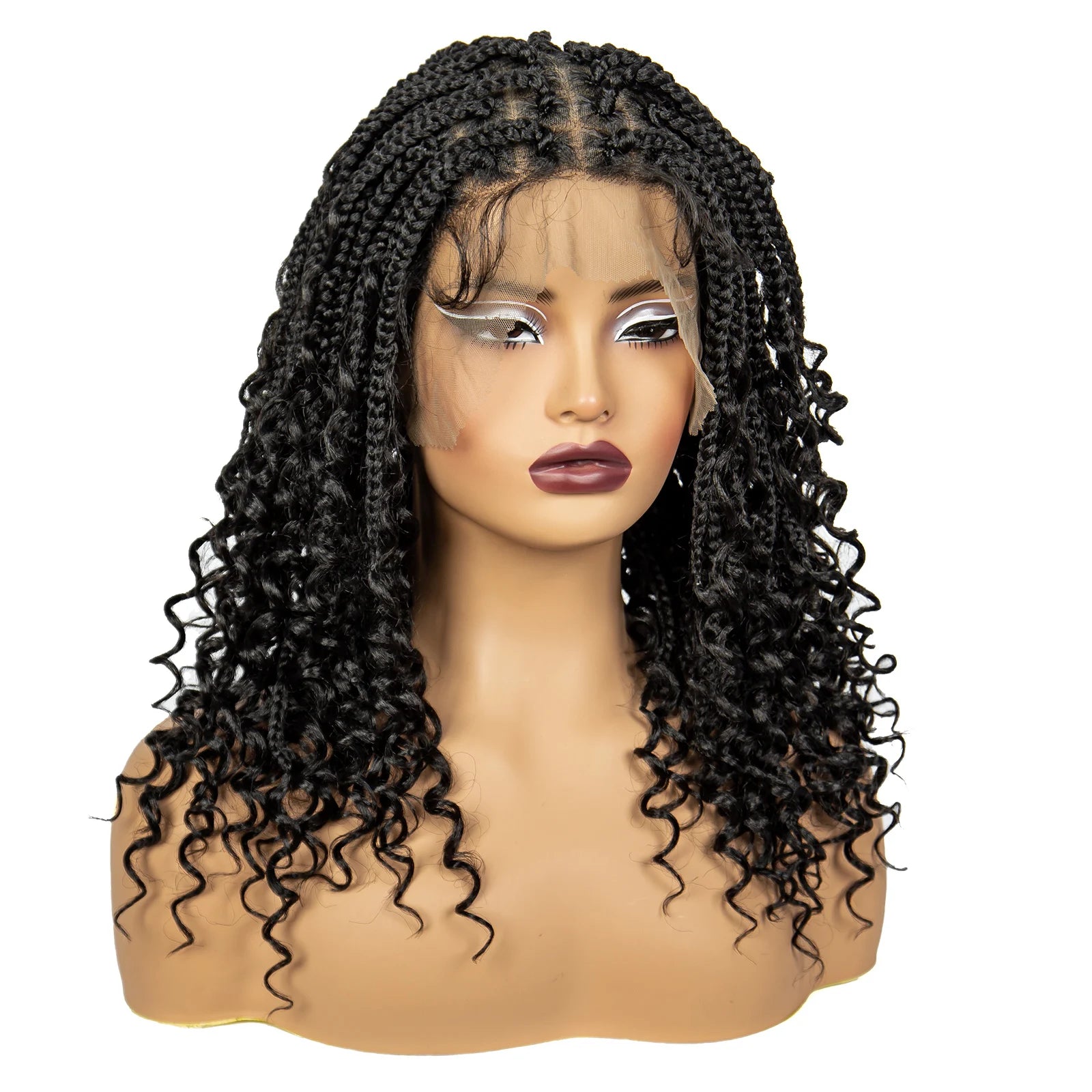 Knotless Box Braided Wigs with Curly Ends Synthetic Full Lace Braided Lace Wigs Short Boho Braided Bob Wigs for Black Women