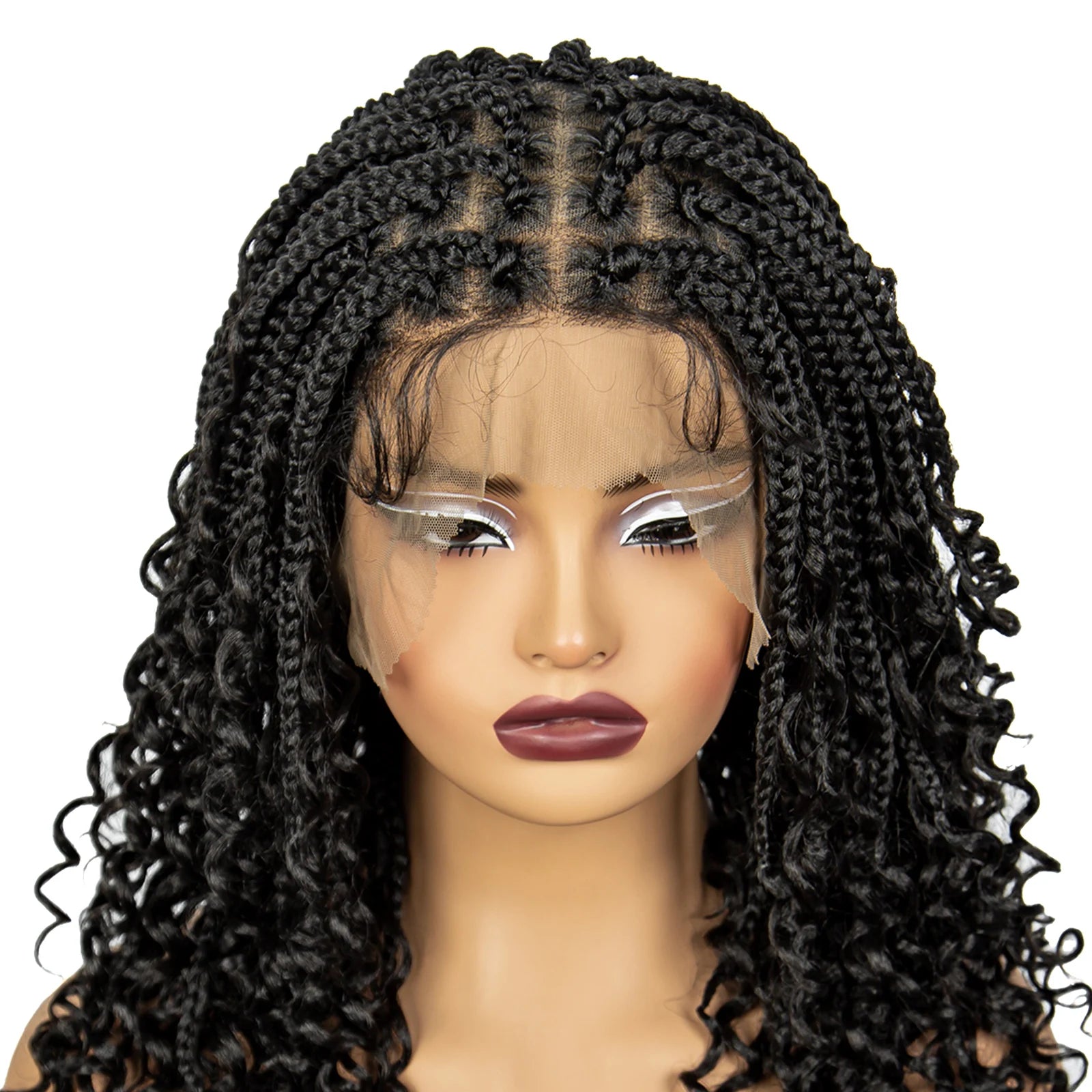 Knotless Box Braided Wigs with Curly Ends Synthetic Full Lace Braided Lace Wigs Short Boho Braided Bob Wigs for Black Women